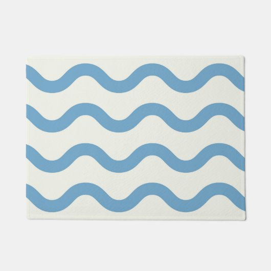Blauw Nautische Groovy Wavy Stripe Modern Minimali Deurmat (Voorkant)