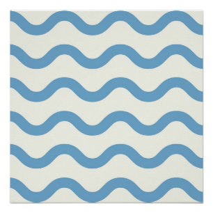 Blauw Nautische Groovy Wavy Stripe Modern Minimali Perfect Poster