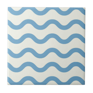 Blauw Nautische Groovy Wavy Stripe Modern Minimali Tegeltje