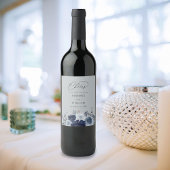 Blauw & Navy Bloemen Bruiloft - Blauw Grijs Wijn Etiket