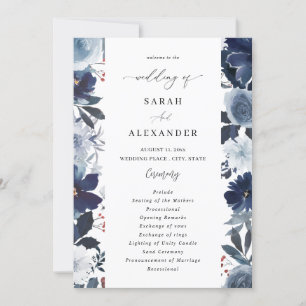 Blauw & Navy Bloemen bruiloft programma