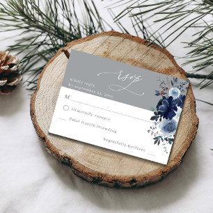 Blauw & Navy Bloemen geen Maaltijd RSVP - Grijs 2 Kaartje