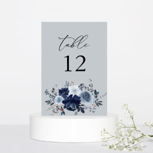 Blauw & Navy Bloemen Tafelnummer - Blauw Grijs