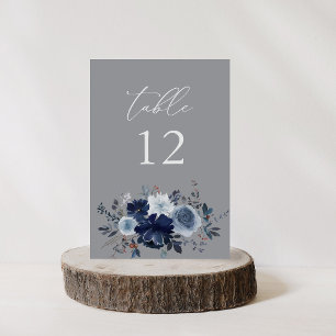 Blauw & Navy Bloemen Tafelnummer - Grijs 2