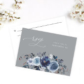 Blauw & Navy Bloemen W Maaltijd RSVP - Grijs