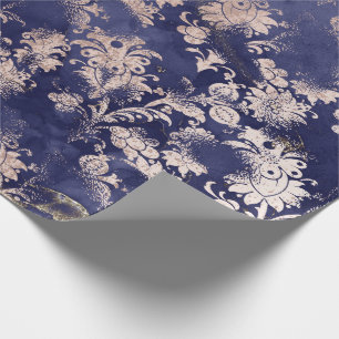 Blauw Navy Roos Gouden Bloem Grafiet Grungy Shabby Cadeaupapier