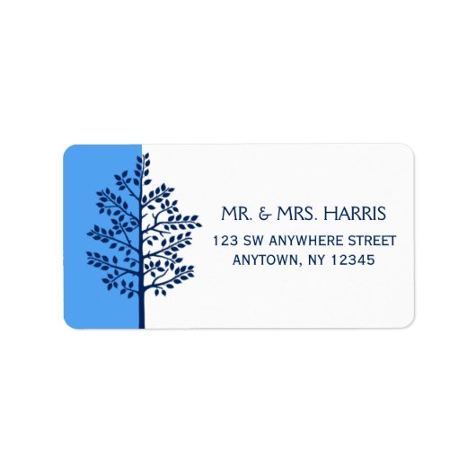 Blauw Navy White Tree of Life Bar Mitzvah Etiket (Voorkant)