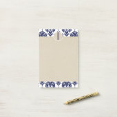 Blauw Navy Wit Glam Damast Kraft Initiaal Post-it® Notes (Op bureau)