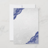 Blauw Navy Zilveren Kant Trouw Delicaat Kaart (Achterkant)