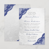 Blauw Navy Zilveren Kant Trouw Delicaat Kaart (Voorkant / Achterkant)