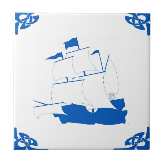 Blauw Nederlands schip Tegeltje (Voorkant)