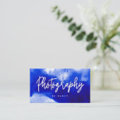 Blauw Neon Fotograaf Fotografie Script Visitekaartje (Staand voorkant)