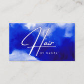 Blauw Neon Haar Stylist Script Visitekaartje (Voorkant)