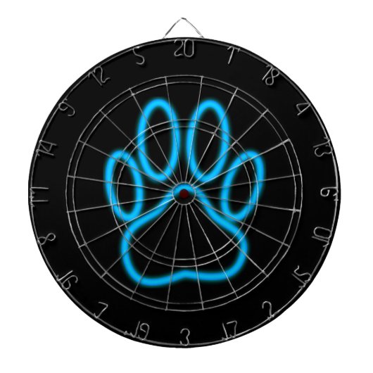 Blauw Neon Hond Pootafdruk Dartbord (Voorkant)