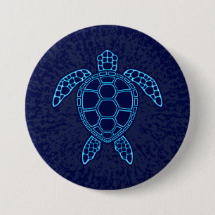 Blauw Neon Lava Zeeschildpad Symmetrisch Ontwerp Ronde Button 7,6 Cm