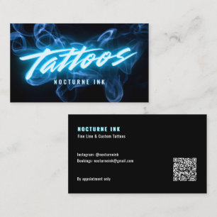 Blauw Neon & Smoke Tatoeagekunstenaar QR-code Visitekaartje