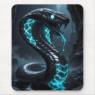 Blauw Neon Zwart Slang Glowing Cobra Fantasy Gamin Muismat
