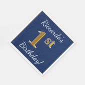 Blauw, Nep Goud 1e Verjaardag + Aangepaste Naam Servetten (Hoek)