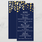 Blauw & nep goud moderne stippen bruiloft menu kaa (Voorkant / Achterkant)
