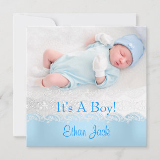 Blauw Nieuwe Baby Jongen Aankondiging Foto