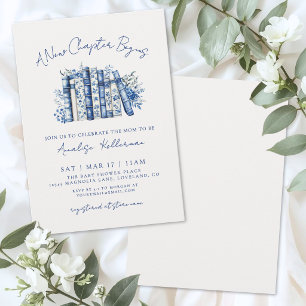 Blauw Nieuwe Hoofdstuk Bloem Boek Baby Borrel Kaart