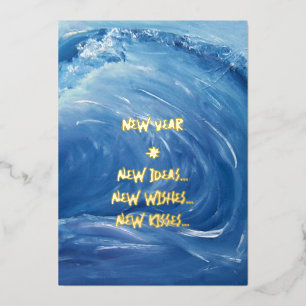 Blauw nieuwjaar, ideeën, wensen, kussen folie uitnodiging