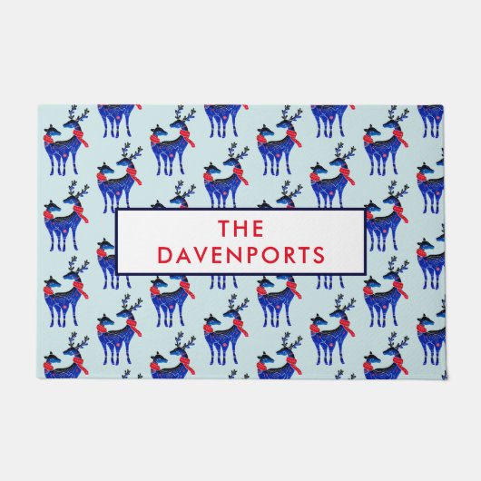 Blauw noords kerstrendierpatroon deurmat (Voorkant)