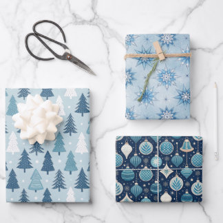 Blauw Noordse Kerstvakantie Inpakpapier Vel
