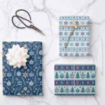 Blauw Noors Kerst Inpakpapier Vellen
