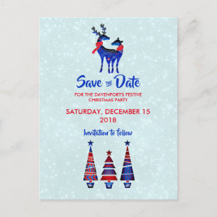 Blauw Noors Kerst Rendier Paar Save The Date Briefkaart