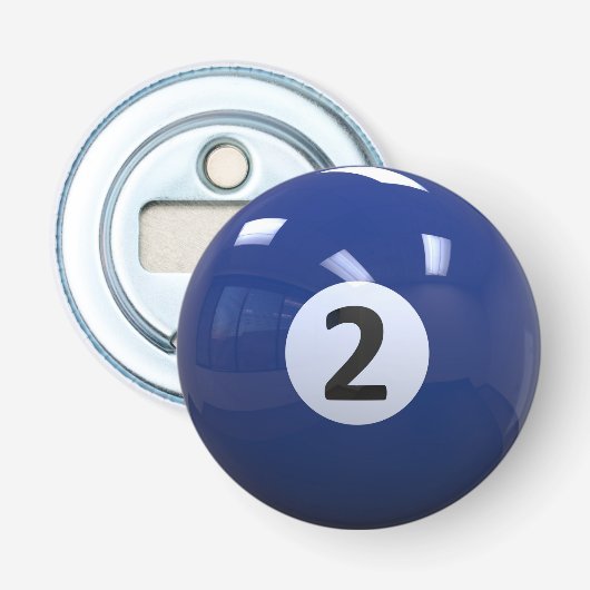 Blauw Nr. 2 Biljartpool Bal Button Flesopener (Voorkant)