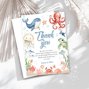 Blauw Oceaan Dieren Baby Shower Bedankkaart