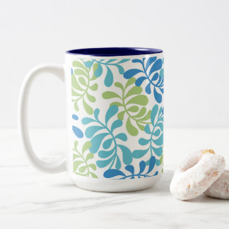 Blauw Oceaanblad botanisch patroon Tweekleurige Koffiemok