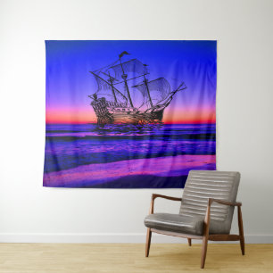Blauw oceaanstrand met zonsondergangzicht - Magisc Wandkleed