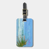 Blauw Ocean Breeze Bagagelabel met lederriem (Voorkant verticaal)