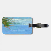 Blauw Ocean Breeze Bagagelabel met lederriem (Achterkant horizontaal)