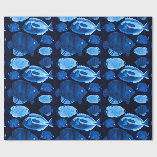 Blauw Oceanrif Vissen Patroon Aquarel Cadeaupapier (Vlak)