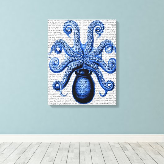 blauw octopus 1 onderzijde canvas afdruk (Insitu (Houten vloer))