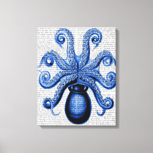  blauw octopus 1 onderzijde canvas afdruk