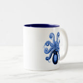 blauw octopus 1 onderzijde tweekleurige koffiemok (Voorkant rechts)