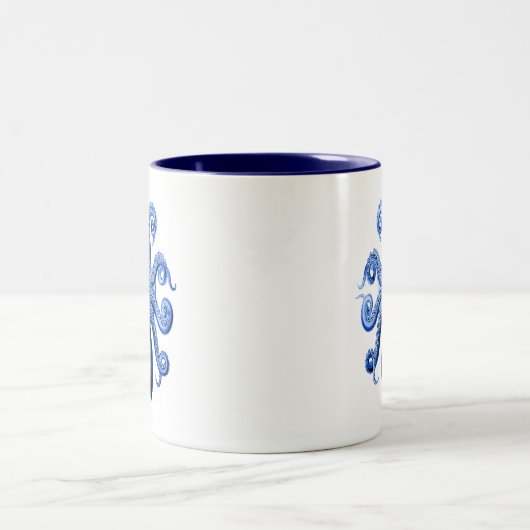 blauw octopus 1 onderzijde tweekleurige koffiemok (Center)