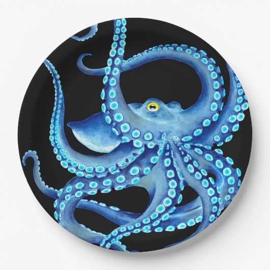 Blauw Octopus Black Papieren Bordje (Voorkant)