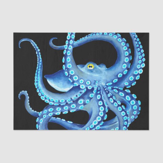 Blauw Octopus Black Tissuepapier (Voorkant)
