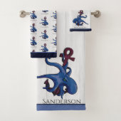 Blauw octopus Coastal White Wood Nautal Bath to Bad Handdoek (Insitu)