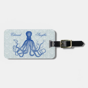  Blauw Octopus met Anchors Gepersonaliseerd Bagagelabel