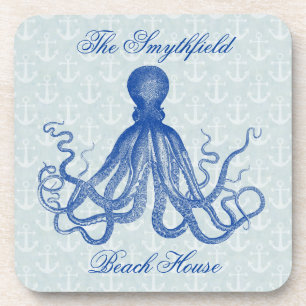  Blauw Octopus met Anchors Gepersonaliseerd Drankjes Onderzetter