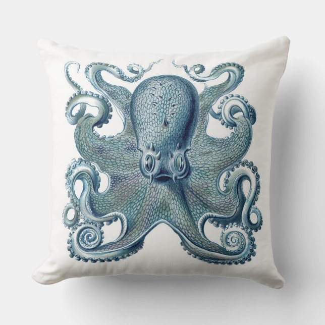 Blauw octopus op wit, neutraal Sierkussen (Voorkant)