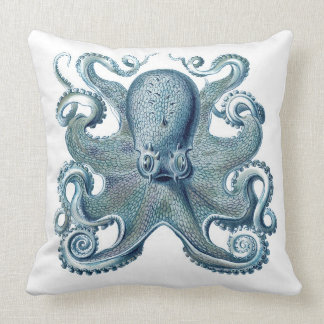 Blauw octopus op wit, neutraal Sierkussen