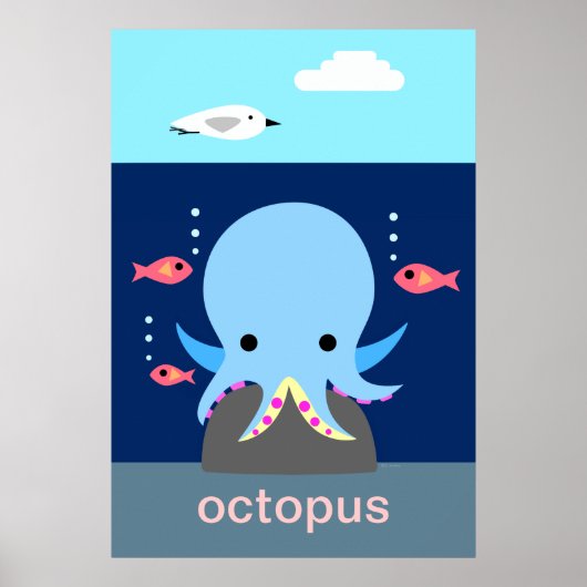Blauw Octopus Poster (Voorkant)