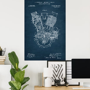 Blauw   Octrooi voor verbrandingsmotoren Poster